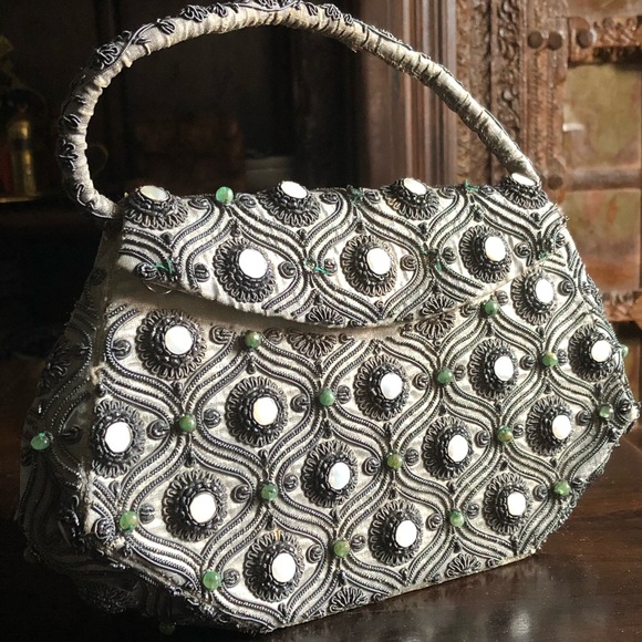 Vintage Silk, Natural Emeralds & Natural Baby Pearls Handbag ♥️ - Picture 16 of 16